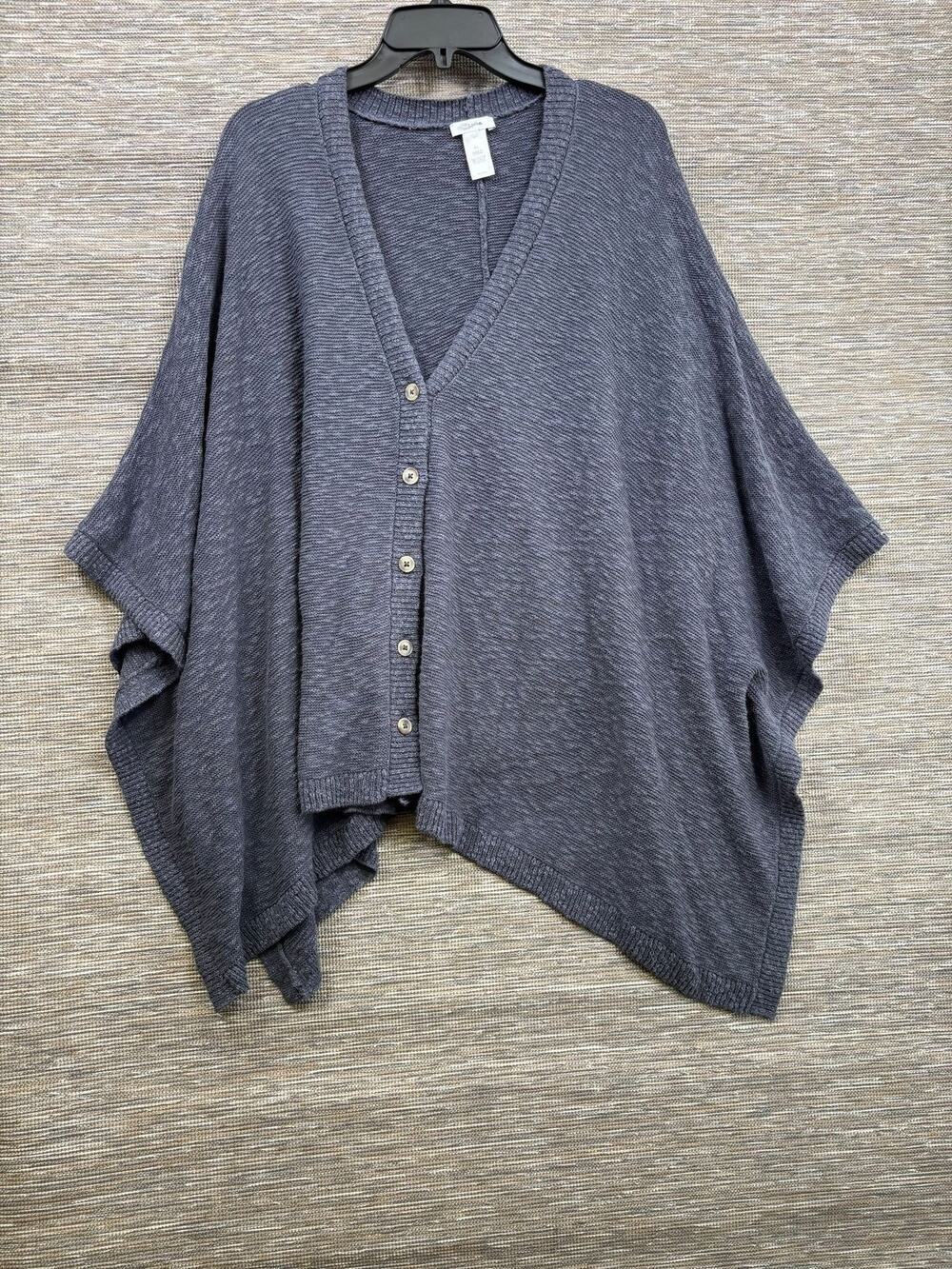 J Jill Sweater Cape Womens Size S-L Gray Button Front V Neck Knit Poncho Boho
